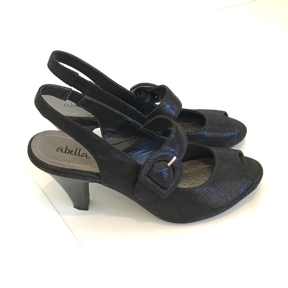 ABELLA Comfort Slingback Heels Peep Toe Dress Sandals Black Women’s Size 7 - Picture 1 of 16